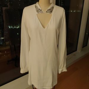 BCBGMaxAzria White Tunic Dress With Jeweler Neck